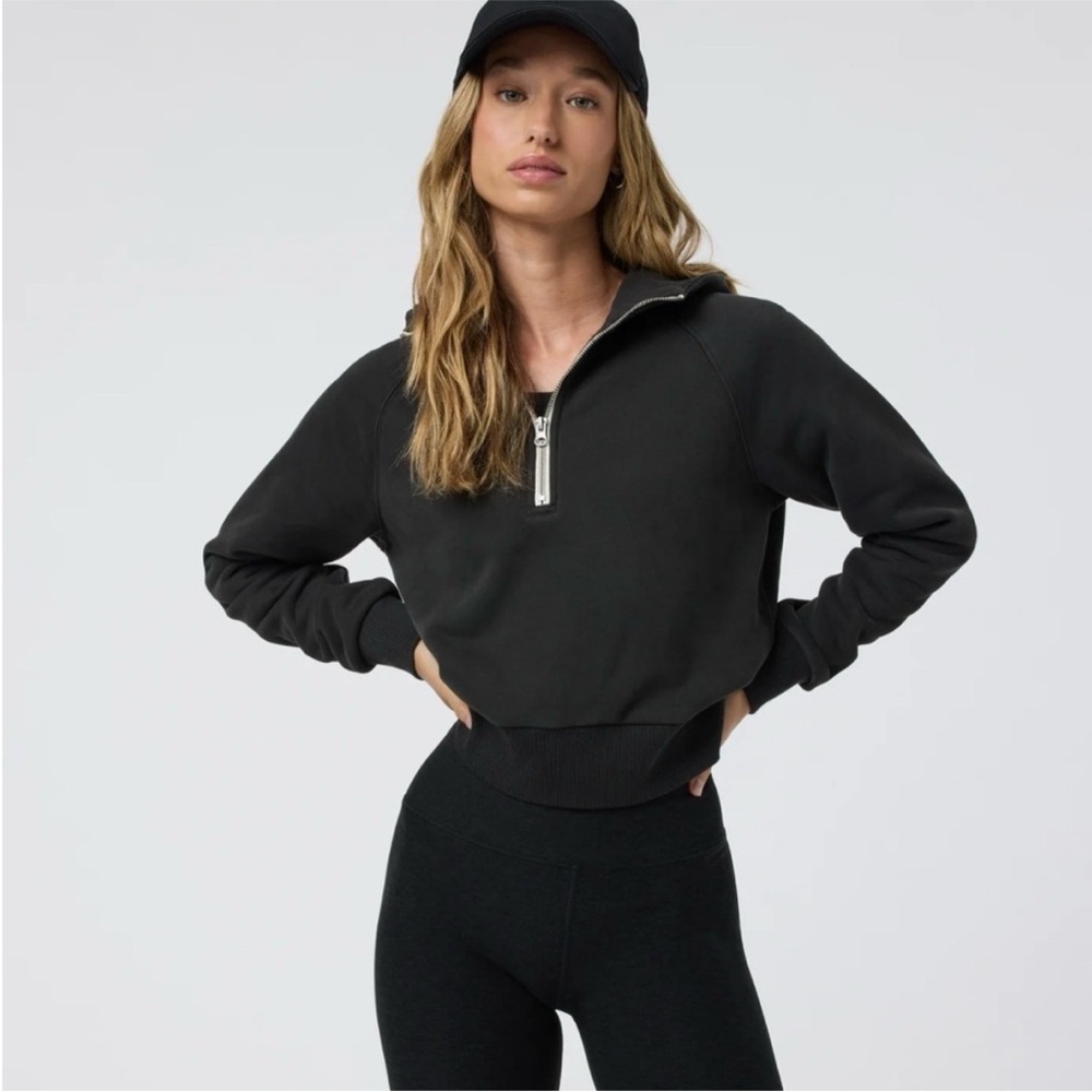 Vuori Restore Washed Women's Black Half-Zip Sweatshirt Hoodie Sz Small
